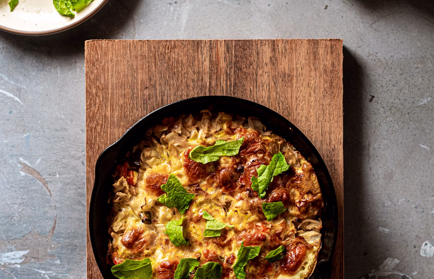 Egg frittata in a cast iron skillet