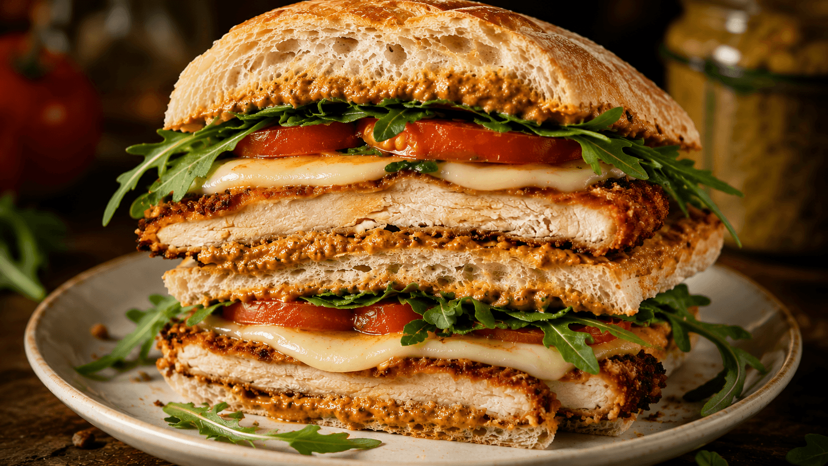 Pesto chicken cutlet sandwich