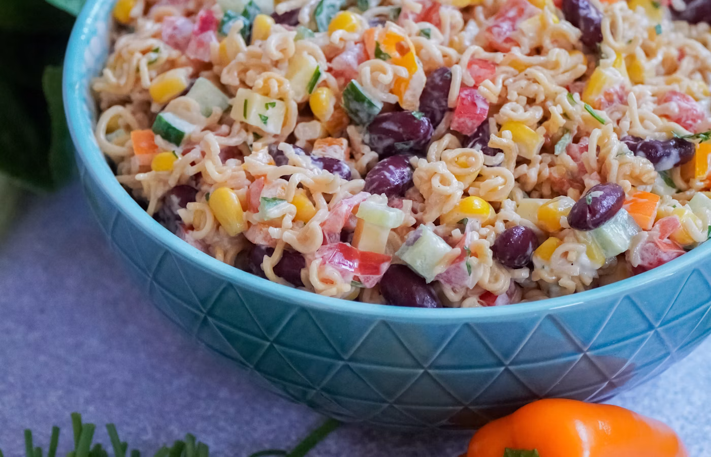 Cold orzo pasta salad in a bowl