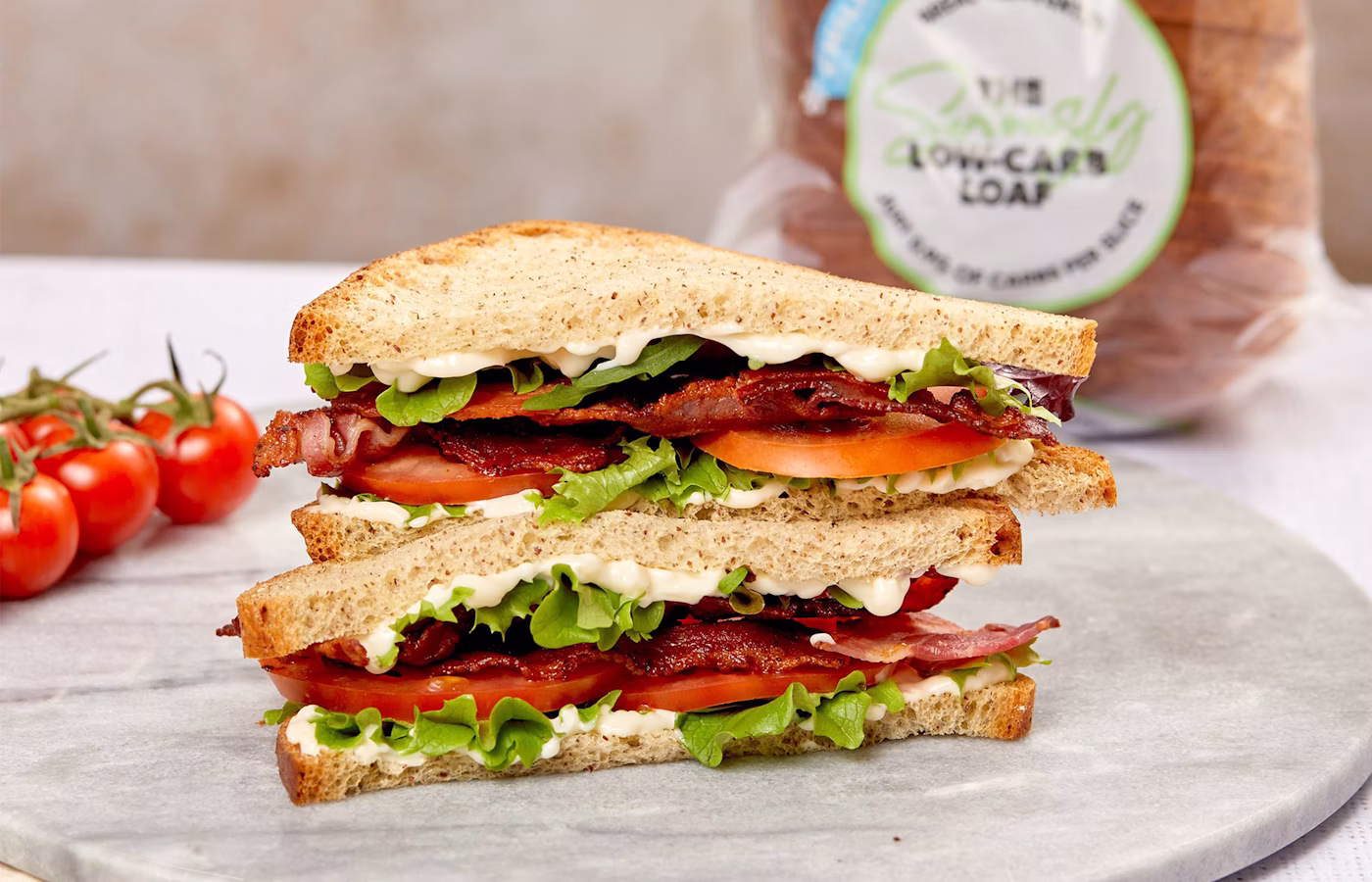 BLT sandwich with tomato and lettuce