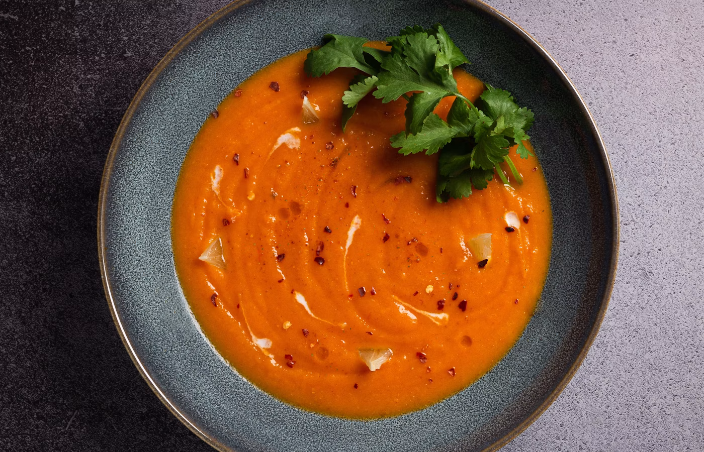Creamy tomato soup in a bowl