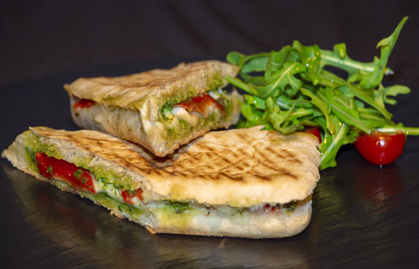 Grilled panini with melted cheese