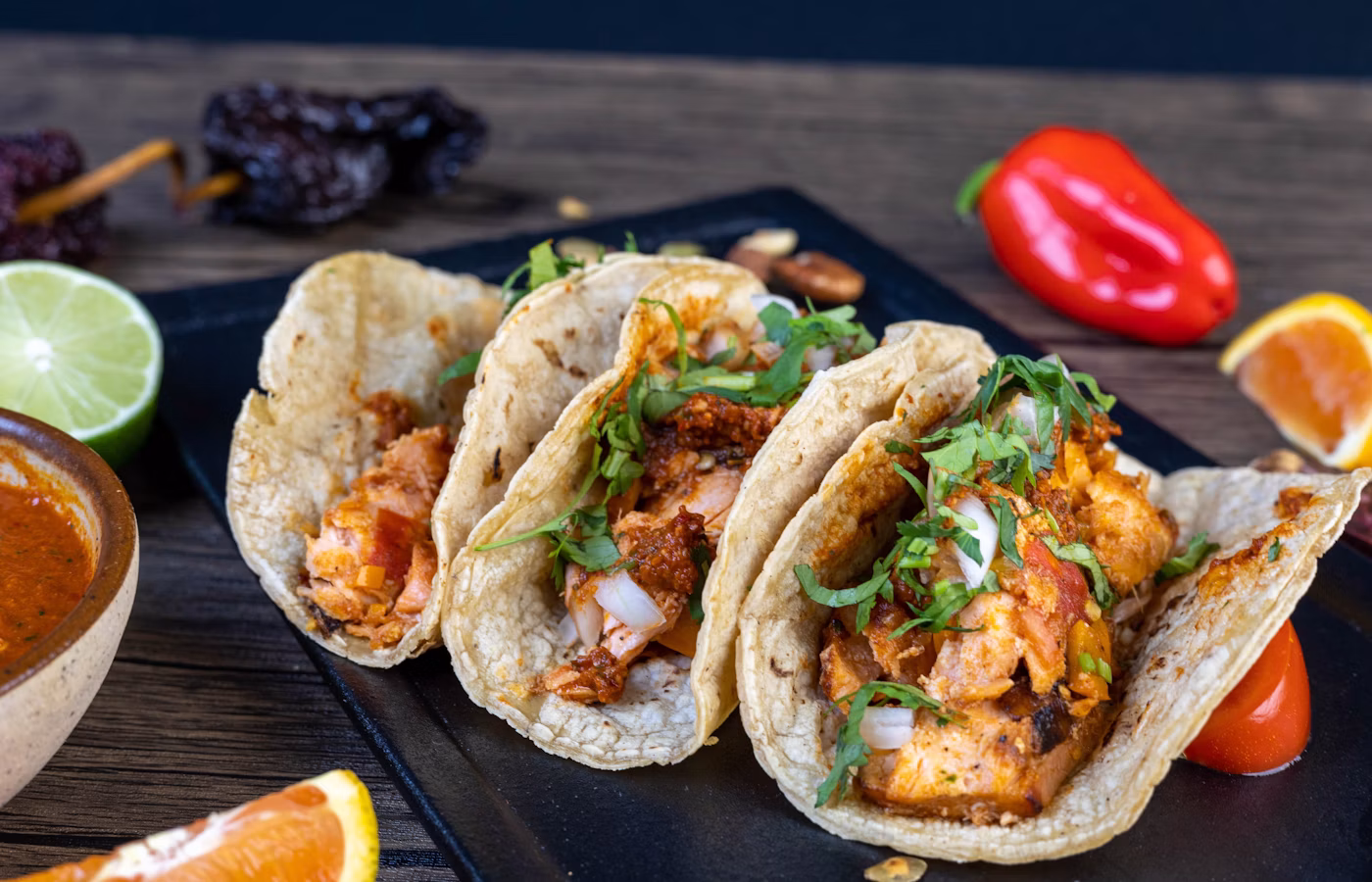 Shrimp tacos on corn tortillas