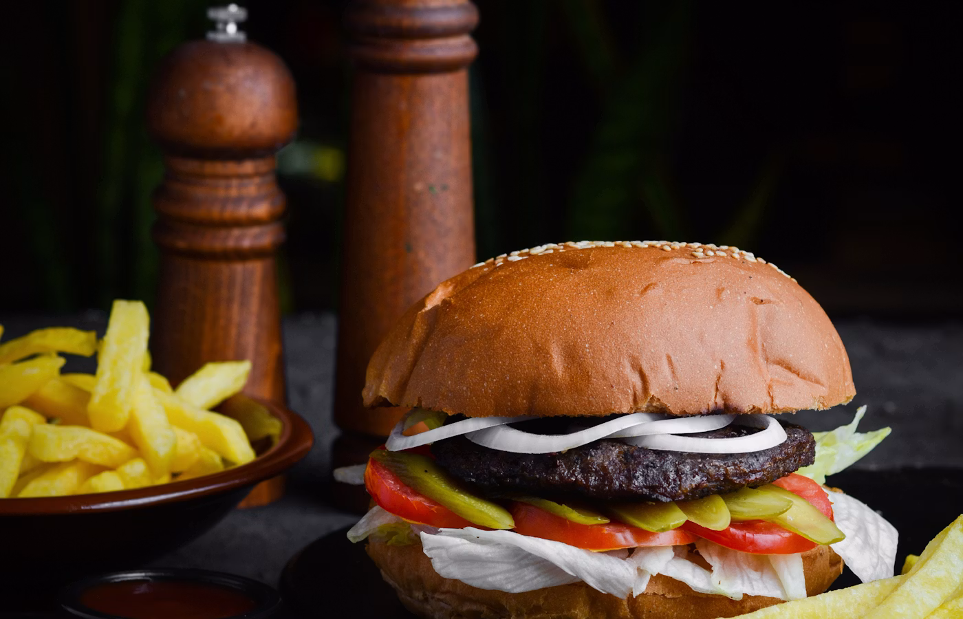 Dark moody gourmet burger